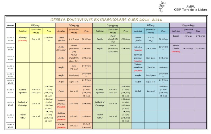 Calendari extraescolars 2015-2015
