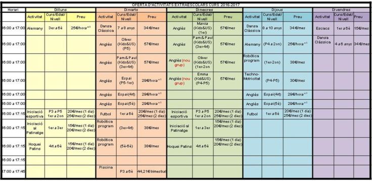 Extraescolars 2016-2017